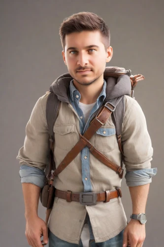 pubg mascot,vest,gun holster,3d model,model train figure,boy scouts,male model,boy scouts of america,climbing harness,sweater vest,3d figure,holster,tradesman,backpack,baby carrier,suspenders,khaki,eagle scout,park ranger,biologist,Photography,Realistic