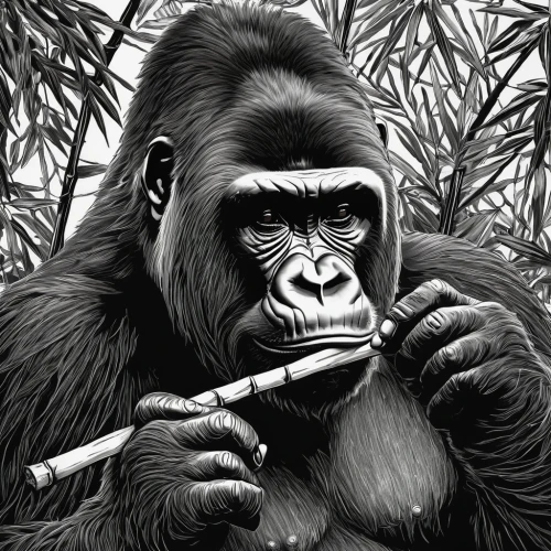 gorilla,silverback,primate,orangutan,chimpanzee,ape,gorilla soldier,common chimpanzee,monkey wrench,great apes,chimp,orang utan,bonobo,gibbon 5,monkey banana,war monkey,siamang,kong,line art animals,monkeys band,Illustration,Black and White,Black and White 15