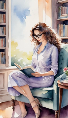 girl studying,tea and books,women's novels,coffee and books,bookworm,sci fiction illustration,reading glasses,reading,watercolor background,librarian,study,relaxing reading,world digital painting,book illustration,author,window sill,writing-book,digital painting,read a book,readers,Illustration,Paper based,Paper Based 25