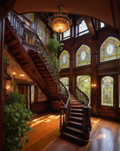 brownstone,winding staircase,outside staircase,hardwood floors,staircase,art nouveau design,circular staircase,wooden stairs,wooden stair railing,art nouveau,victorian style,victorian,victorian house,luxury home interior,beautiful home,stairwell,billiard room,two story house,hallway,mansion,Conceptual Art,Daily,Daily 08
