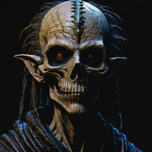 hag,dark elf,skeleltt,undead warlock,raider,lokportrait,death's head,death head,skull statue,death god,death's-head,orc,alien warrior,dark portrait,kadala,predator,skull mask,grim,vanitas,cosmetic,Illustration,Realistic Fantasy,Realistic Fantasy 33