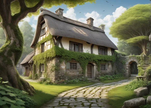 ancient house,thatched cottage,witch's house,little house,crooked house,small house,house in the forest,country cottage,traditional house,studio ghibli,cottage,stone houses,lonely house,stone house,farmhouse,summer cottage,home landscape,tavern,knight village,dandelion hall,Unique,Design,Infographics