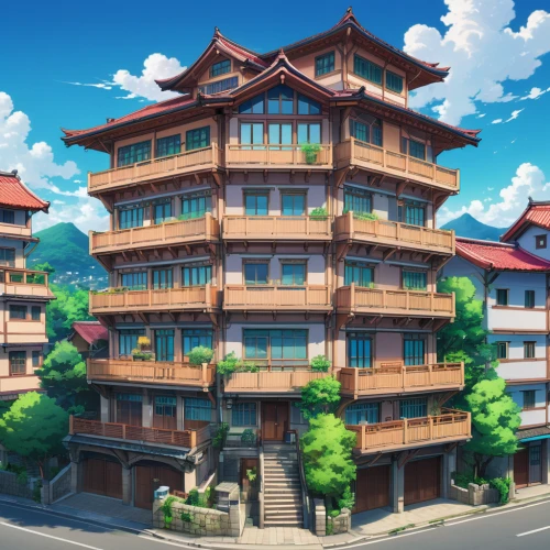 apartment building,apartment complex,apartment house,apartment block,sky apartment,beautiful buildings,an apartment,apartments,japanese architecture,honolulu,shared apartment,apartment buildings,sanya,wooden houses,tsukemono,studio ghibli,residential,holiday complex,apartment,townhouses,Illustration,Japanese style,Japanese Style 03