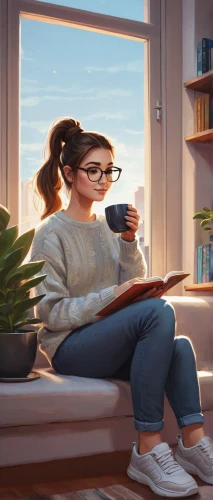 girl studying,coffee and books,woman drinking coffee,tea and books,girl with cereal bowl,girl at the computer,coffee tea illustration,bookworm,relaxing reading,sci fiction illustration,reading,girl drawing,low poly coffee,study,hygge,window sill,coffee background,tea zen,girl sitting,world digital painting,Illustration,Paper based,Paper Based 27