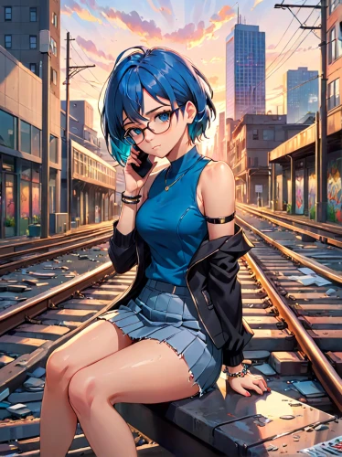 rei ayanami,sonoda love live,red and blue heart on railway,blue rose near rail,darjeeling,kayano,2d,anime japanese clothing,railroad crossing,railroad,sapphire,railroad track,tartan track,red heart on railway,the girl at the station,cg artwork,track,vocaloid,denim background,meteora,Anime,Anime,Realistic