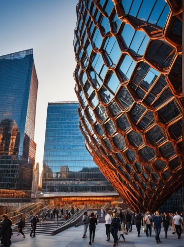 hudson yards,hafencity,corten steel,honeycomb structure,building honeycomb,potsdamer platz,tianjin,calatrava,steel construction,kirrarchitecture,soumaya museum,futuristic architecture,walt disney concert hall,glass facade,rotterdam,financial district,frankfurt,santiago calatrava,glass building,baku eye,Illustration,Abstract Fantasy,Abstract Fantasy 14