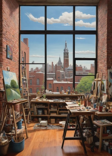 art academy,loft,window view,photo painting,brownstone,study room,meticulous painting,creative office,red brick,hoboken condos for sale,italian painter,art painting,painting technique,city scape,the living room of a photographer,working space,in a studio,painter,drawing course,art gallery,Art,Artistic Painting,Artistic Painting 02
