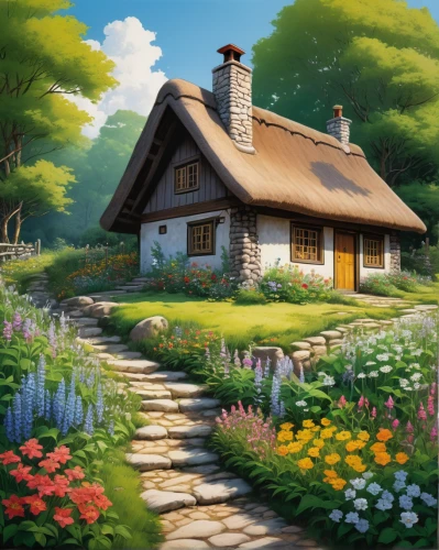 home landscape,country cottage,summer cottage,cottage,cottage garden,little house,country house,springtime background,farm house,small house,roof landscape,meadow landscape,house in the forest,beautiful home,landscape background,lonely house,traditional house,wooden house,alpine village,dandelion hall,Illustration,Japanese style,Japanese Style 11