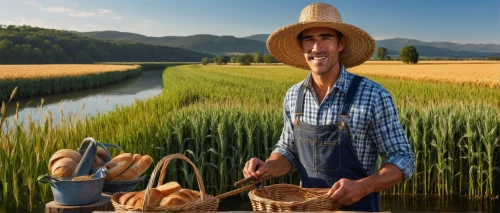 farmer,paddy harvest,agroculture,agriculture,barley cultivation,agricultural,farmers,rice cultivation,breadbasket,straw hat,farmworker,wheat ears,farming,field of cereals,agricultural use,the rice field,version john the fisherman,pilgrim,goatherd,stock farming,Illustration,Retro,Retro 26