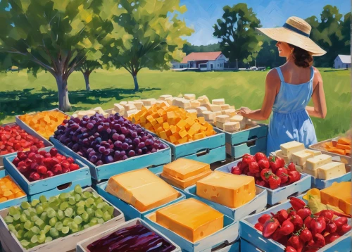 farmer's market,farmers market,fruit stand,fruit market,fruit stands,summer fruit,summer foods,fruit fields,crate of fruit,fresh fruits,orchards,fresh fruit,fruit jams,farmers local market,digital painting,basket of fruit,fruit icons,fresh produce,preserves,cheese factory,Illustration,Vector,Vector 07