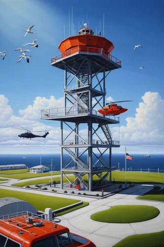 helipad,control tower,rescue helipad,lifeguard tower,helicopters,observation tower,bird tower,airbase,sky space concept,logistics drone,futuristic landscape,cellular tower,air traffic,lookout tower,earth station,the observation deck,space port,artificial island,atomic age,electric lighthouse,Conceptual Art,Daily,Daily 22