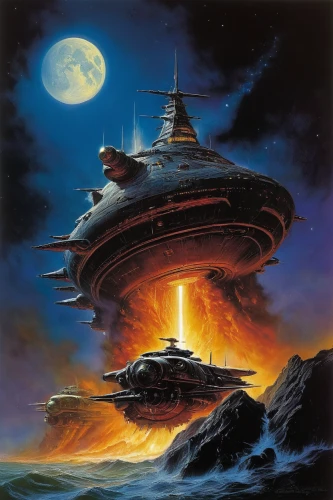 starship,star ship,sea fantasy,uss voyager,science fiction,alien ship,fire planet,battlecruiser,flying saucer,space ship,ufo intercept,space ships,science-fiction,carrack,victory ship,ship of the line,futuristic landscape,saucer,vulcania,flagship,Illustration,Realistic Fantasy,Realistic Fantasy 32