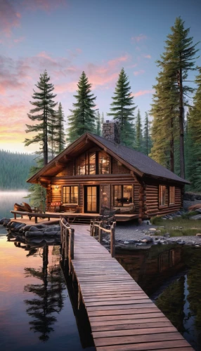 house with lake,the cabin in the mountains,log home,house by the water,summer cottage,log cabin,boat house,boathouse,floating huts,small cabin,trillium lake,wooden house,houseboat,cottage,summer house,boat shed,beautiful lake,fisherman's house,wooden pier,beautiful home,Illustration,Retro,Retro 04