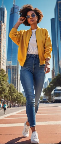 sprint woman,jeans background,menswear for women,plus-size model,yellow background,portrait background,photographic background,woman walking,travel woman,dubai,advertising figure,women fashion,pedestrian,blur office background,lemon background,a pedestrian,bussiness woman,cbd,yellow jumpsuit,fashion vector,Photography,General,Commercial