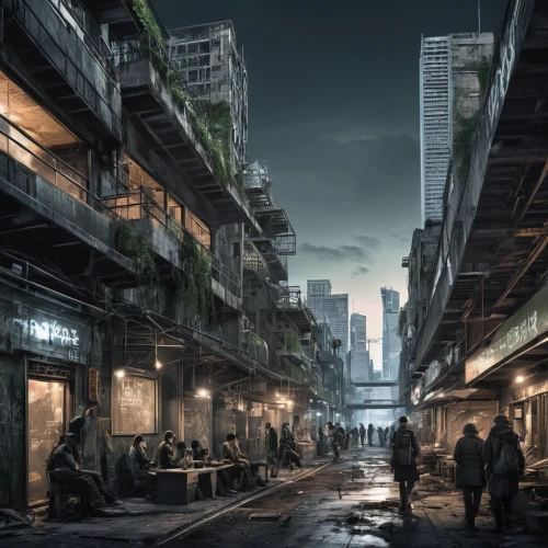 kowloon city,kowloon,shinjuku,hashima,post apocalyptic,hong kong,shanghai,post-apocalyptic landscape,wuhan''s virus,tokyo city,gunkanjima,tokyo,dystopian,destroyed city,urbanization,post-apocalypse,cyberpunk,black city,slums,harbour city,Conceptual Art,Fantasy,Fantasy 33