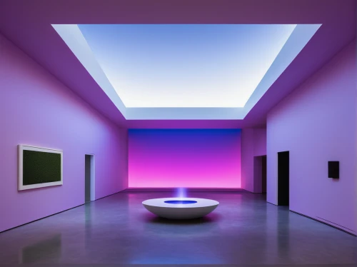 futuristic art museum,ufo interior,wall,art gallery,color wall,art museum,ultraviolet,purple,light purple,magenta,the purple-and-white,purple and pink,gallery,white room,light space,blue room,ceiling lighting,purpleabstract,pink-purple,skylight,Illustration,Abstract Fantasy,Abstract Fantasy 14