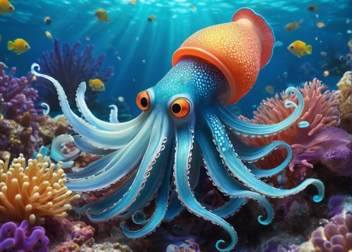 fun octopus,sea animal,cephalopod,marine animal,octopus,coral guardian,under sea,octopus tentacles,sea life underwater,cephalopods,under the sea,nemo,marine life,sea-life,sea animals,marine biology,pink octopus,calamari,sea life,sea creatures,Illustration,Abstract Fantasy,Abstract Fantasy 02