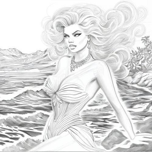 the sea maid,aphrodite's rock,aphrodite,siren,fashion illustration,mermaid background,ariel,beach background,the blonde in the river,digital drawing,marylin monroe,sea fantasy,pencil drawings,the wind from the sea,venetia,at sea,pencil drawing,girl on the boat,water rose,digital artwork,Design Sketch,Design Sketch,Character Sketch