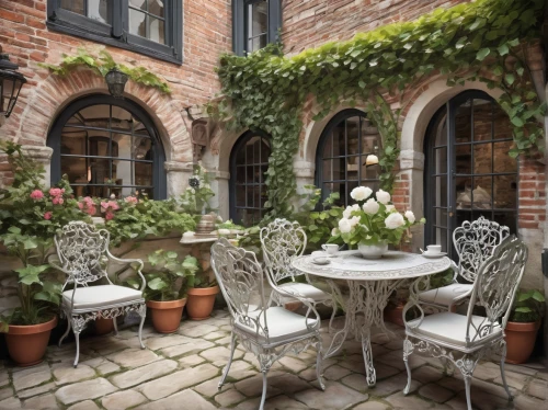 courtyard,patio,inside courtyard,the garden society of gothenburg,outdoor dining,outdoor table and chairs,garden furniture,patio furniture,outdoor table,outdoor furniture,orangery,casa fuster hotel,boutique hotel,danish furniture,garden decor,bruges,breakfast room,potted plants,balcony garden,terrace,Illustration,Black and White,Black and White 03