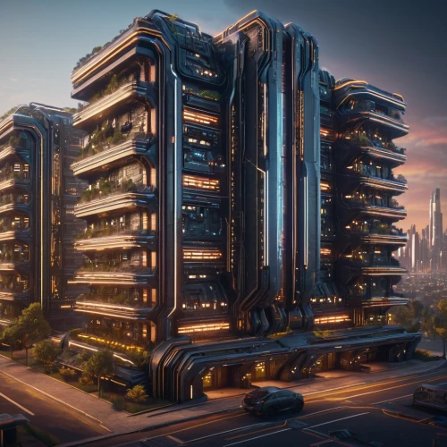 futuristic architecture,apartment block,apartment blocks,solar cell base,apartment building,condominium,futuristic landscape,mixed-use,apartment-blocks,high rises,apartment buildings,urban towers,highrise,apartment complex,terraforming,hotel complex,apartments,multi storey car park,urban development,block of flats,Photography,General,Sci-Fi