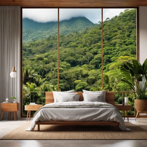 bamboo curtain,tropical house,tropical greens,canopy bed,landscape background,tropical and subtropical coniferous forests,tropical floral background,cabana,home landscape,costa rica,tropical jungle,bamboo frame,room divider,modern room,hawaii bamboo,green living,bedroom,guest room,sleeping room,great room,Photography,General,Realistic