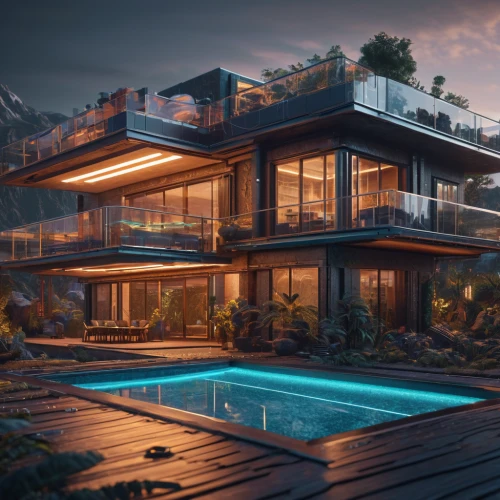 dunes house,pool house,3d rendering,modern architecture,tropical house,luxury property,futuristic architecture,modern house,floating huts,house by the water,aqua studio,luxury home,chalet,luxury real estate,residential,holiday villa,beautiful home,roof landscape,mid century house,house in the mountains,Photography,General,Sci-Fi