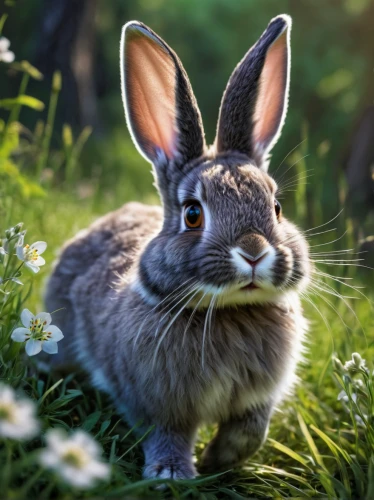 european rabbit,bunny on flower,dwarf rabbit,lepus europaeus,mountain cottontail,cottontail,audubon's cottontail,domestic rabbit,eastern cottontail,field hare,brown rabbit,leveret,european brown hare,wild rabbit in clover field,wild rabbit,snowshoe hare,desert cottontail,steppe hare,hare,black tailed jackrabbit,Illustration,Realistic Fantasy,Realistic Fantasy 46