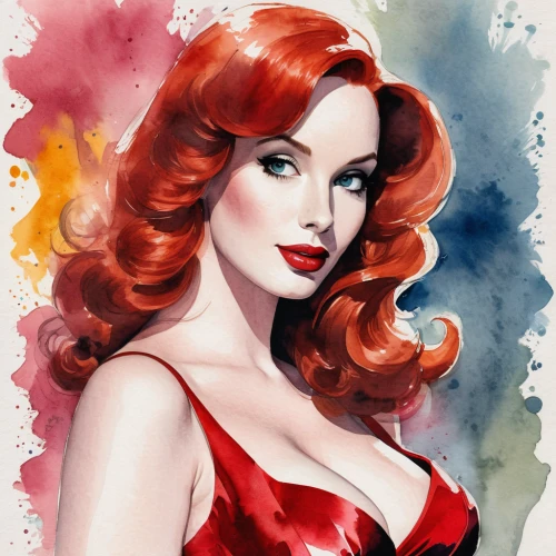 watercolor pin up,maureen o'hara - female,retro pin up girl,valentine pin up,valentine day's pin up,retro pin up girls,pin up girl,pin up,pin ups,pin-up girl,fashion illustration,pinup girl,red-haired,pin up girls,pin-up,christmas pin up girl,pin-up girls,jane russell-female,pin up christmas girl,red head,Illustration,Paper based,Paper Based 25