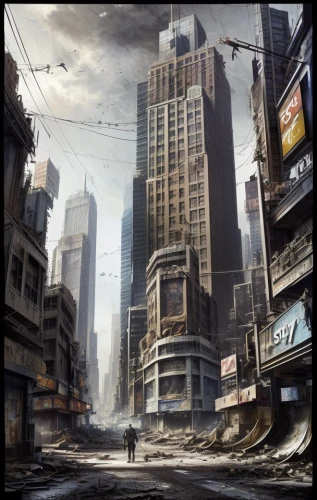 post-apocalyptic landscape,destroyed city,post apocalyptic,post-apocalypse,apocalyptic,dystopian,black city,dystopia,world digital painting,kowloon city,urbanization,wasteland,wuhan''s virus,ghost town,business district,city scape,financial world,slums,metropolis,desolation