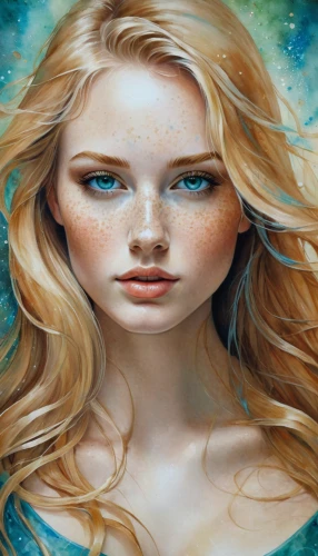 mystical portrait of a girl,fantasy portrait,oil painting on canvas,fantasy art,the blonde in the river,mermaid background,art painting,oil painting,world digital painting,girl in a long,girl portrait,young woman,portrait of a girl,blonde woman,virgo,faery,blond girl,meticulous painting,portrait background,horoscope libra,Conceptual Art,Daily,Daily 32