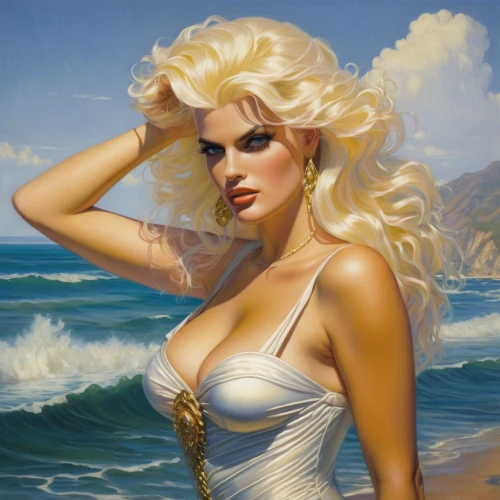 the sea maid,blonde woman,marylyn monroe - female,the blonde in the river,aphrodite,pin-up girl,aphrodite's rock,retro pin up girl,marylin monroe,pin ups,pin-up model,pin up girl,blond girl,blonde girl,sea breeze,fantasy art,pin-up,pin up,romantic portrait,sea fantasy,Illustration,Realistic Fantasy,Realistic Fantasy 03