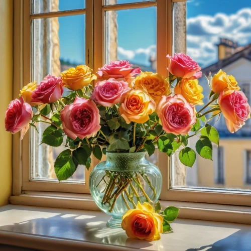 colorful roses,floral arrangement,rose arrangement,flower arrangement,orange roses,flower vase,flower vases,colorful flowers,sunflowers in vase,flower arrangement lying,beautiful flowers,splendor of flowers,flower bouquet,bouquet of roses,bright flowers,spring bouquet,floral decorations,esperance roses,bouquet of flowers,potted flowers,Photography,General,Realistic