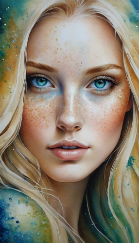 oil painting on canvas,mystical portrait of a girl,fantasy portrait,fantasy art,world digital painting,oil painting,art painting,virgo,horoscope libra,andromeda,mermaid background,zodiac sign libra,sci fiction illustration,meticulous painting,the blonde in the river,faery,faerie,glass painting,girl in a long,girl portrait,Conceptual Art,Daily,Daily 32