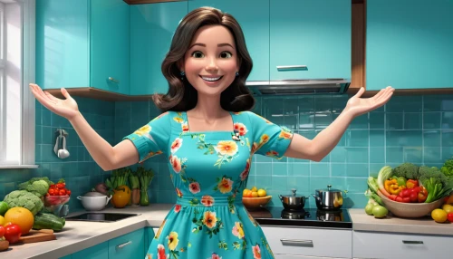 animated cartoon,cute cartoon character,star kitchen,girl in the kitchen,cute cartoon image,agnes,cooking show,digital compositing,doll kitchen,cynthia (subgenus),food preparation,kitchen appliance,housewife,kitchenknife,cooking plantain,homemaker,cgi,juicing,woman holding pie,big kitchen,Unique,3D,3D Character