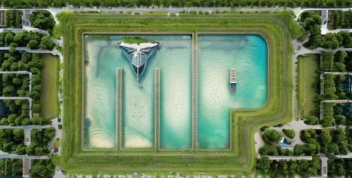 reflecting pool,atlantis,peterhof palace,peterhof,fountain pond,tuileries garden,jet d'eau,l pond,lilly pond,water palace,garden of the fountain,artificial island,lagoon,the body of water,park lake,versailles,pond,fountains,floating over lake,artificial islands,Realistic,Landscapes,Serene