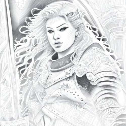the snow queen,female warrior,white rose snow queen,fantasy portrait,joan of arc,ice queen,heroic fantasy,celtic queen,silver,sci fiction illustration,warrior woman,digital drawing,paladin,aurora,suit of the snow maiden,swordswoman,snow drawing,fantasy art,fantasy woman,digital illustration,Design Sketch,Design Sketch,Character Sketch