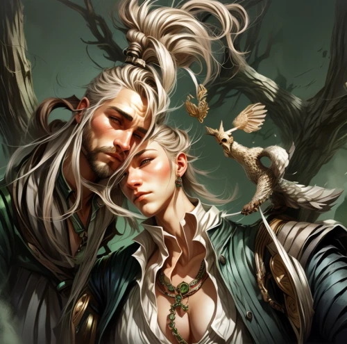 bird couple,mother and father,elven,fantasy portrait,male elf,elves,romantic portrait,husband and wife,beautiful couple,old couple,wolf couple,companion,fantasy art,young couple,capricorn mother and child,wife and husband,vidraru,couple goal,man and wife,amorous