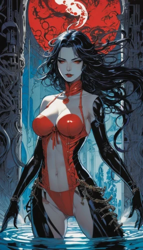 amano,red lantern,water-the sword lily,darth talon,water lotus,katana,siren,under the water,water rose,harley,rusalka,fire red eyes,rosa ' amber cover,spawn,vampire woman,manta,the sea maid,vampire lady,widowmaker,motorboats,Illustration,Japanese style,Japanese Style 06