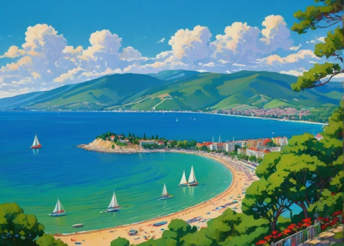 beach landscape,seaside resort,mountain beach,coastal landscape,sea landscape,summer day,fragrant snow sea,seaside country,seaside view,beach scenery,paradise beach,seaside,landscape background,landscape with sea,dream beach,beautiful beach,south france,mountain and sea,sea-shore,ocean view,Art,Classical Oil Painting,Classical Oil Painting 14