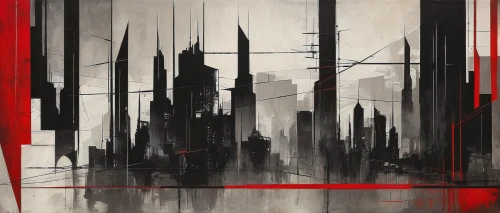 destroyed city,cityscape,black city,transistor,abstract painting,metropolis,city scape,tall buildings,city skyline,background abstract,high-rises,city cities,cities,city in flames,abstract artwork,dystopian,shard of glass,urbanization,city blocks,monolith,Illustration,Paper based,Paper Based 18