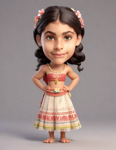 moana,hula,a girl in a dress,agnes,polynesian girl,quinceañera,doll dress,maya,indian girl,pocahontas,indian girl boy,little girl in pink dress,princess sofia,lilo,cute cartoon character,3d model,adelita,dress doll,3d rendered,female doll,Digital Art,3D