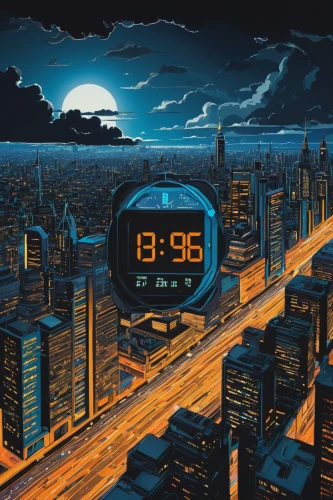 digital clock,clocks,radio clock,futuristic landscape,four o'clocks,world clock,clock,sega mega drive,black city,fm transmitter,sci fiction illustration,time display,cyberpunk,night highway,night scene,evening city,alarm,speedometer,dusk background,time machine,Illustration,Black and White,Black and White 20