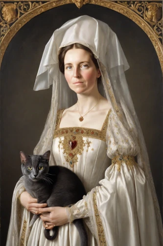 gothic portrait,victorian lady,romantic portrait,cat portrait,portrait of a woman,napoleon cat,portrait of christi,portrait of a girl,cat european,chartreux,girl in a historic way,woman holding pie,jane austen,vintage female portrait,cat image,the prophet mary,domestic cat,girl with cloth,european shorthair,pet black,Photography,Natural