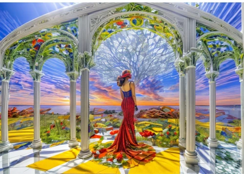 fantasy picture,secret garden of venus,stained glass window,rose arch,celtic woman,stained glass windows,fantasy art,stained glass,fractals art,splendor of flowers,world digital painting,glass painting,iranian nowruz,garden of eden,wedding frame,conservatory,decorative art,3d fantasy,window to the world,kaleidoscope website