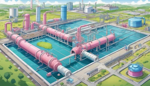 chemical plant,heavy water factory,industrial plant,sewage treatment plant,factories,refinery,industrial tubes,wastewater treatment,industrial landscape,wastewater,power plant,industry,petrochemicals,water plant,petrochemical,thermal power plant,hydropower plant,industries,nuclear power plant,juice plant,Illustration,Japanese style,Japanese Style 01