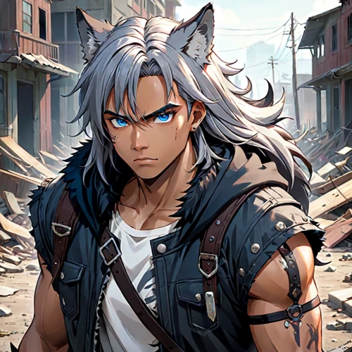 gray kitty,gray wolf,gray cat,silver fox,stray cat,wolf bob,silver tabby,street cat,domestic short-haired cat,wolf,scar,rein,male character,wildcat,anime boy,mercenary,cat warrior,nebelung,young cat,gray animal,Anime,Anime,Traditional