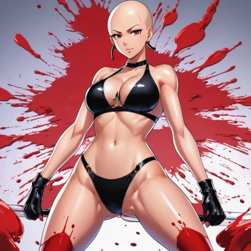 sanshou,katana,femme fatale,anime 3d,swordswoman,female warrior,siam fighter,barb wire,kickboxing,poison,kanji,mma,hard woman,killer doll,eva,bald,skinned,game art,bad girl,knockout punch