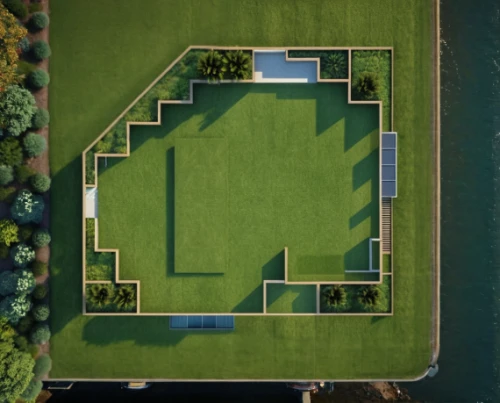 house with lake,landscape designers sydney,moated castle,villa balbianello,garden design sydney,landscape design sydney,garden elevation,aerial landscape,lilly pond,japanese zen garden,moated,artificial island,the center of symmetry,artificial islands,grass roof,turf roof,fibonacci,bird's-eye view,view from above,landscape plan
