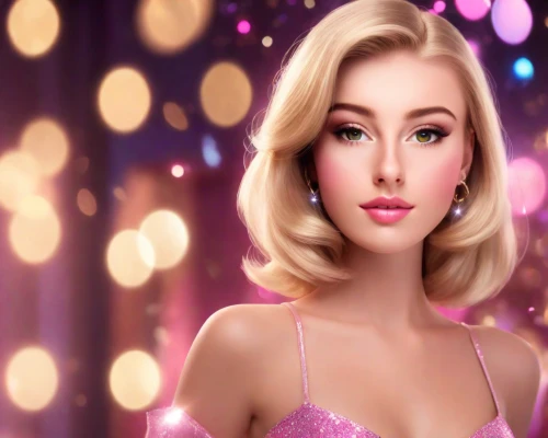 barbie doll,doll's facial features,realdoll,barbie,pink beauty,pink background,pink lady,glamour girl,pink glitter,fashion doll,3d rendered,fashion dolls,dazzling,glittering,neo-burlesque,sparkle,rhinestones,visual effect lighting,marylyn monroe - female,blonde woman,Photography,Commercial