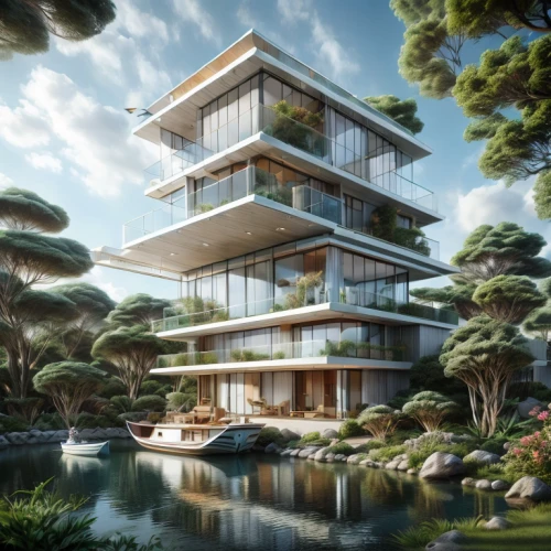 japanese architecture,asian architecture,tropical house,futuristic architecture,chinese architecture,eco hotel,modern architecture,floating island,dunes house,3d rendering,modern house,luxury property,sky apartment,residential tower,cubic house,house by the water,eco-construction,aqua studio,cube stilt houses,stilt house